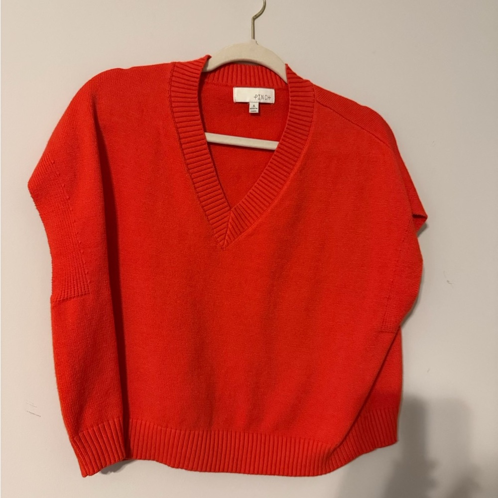Pinch V-Neck Sweater in Bright Red